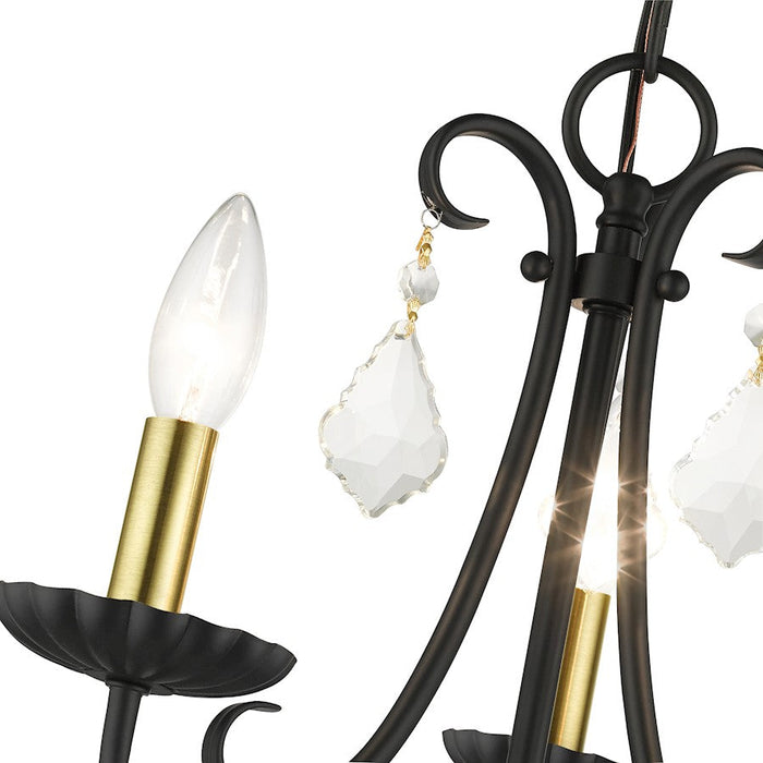 Livex Daphne 3 Light Mini Chandelier, Black/Brass/Clear Crystals