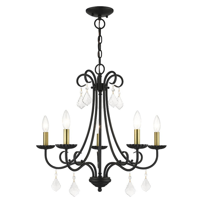 Livex Daphne 5 Light Chandelier, Black/Antique Brass/Clear Crystals - 40875-04