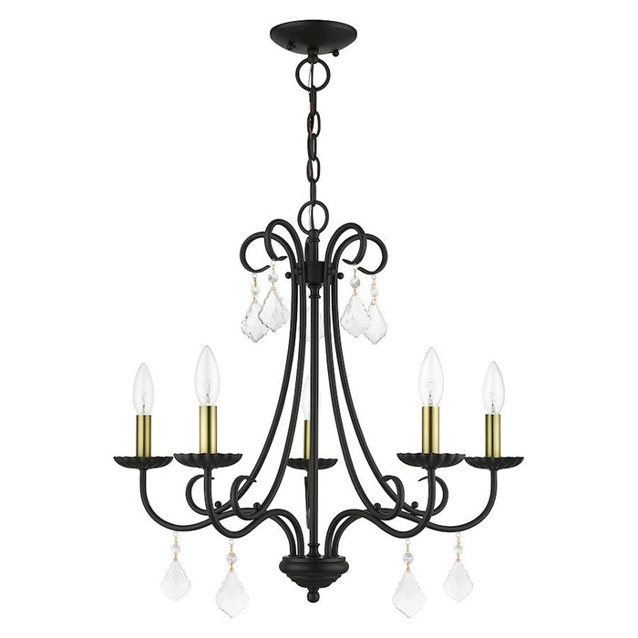 Livex Daphne 5 Light Chandelier, Black/Antique Brass/Clear Crystals