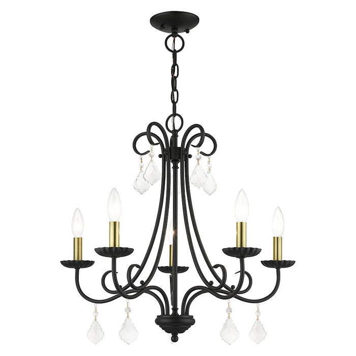 Livex Daphne 5 Light Chandelier, Black/Antique Brass/Clear Crystals