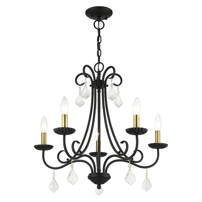 Livex Daphne 5 Light Chandelier, Black/Antique Brass/Clear Crystals