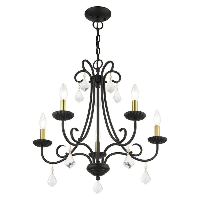 Livex Daphne 5 Light Chandelier, Black/Antique Brass/Clear Crystals