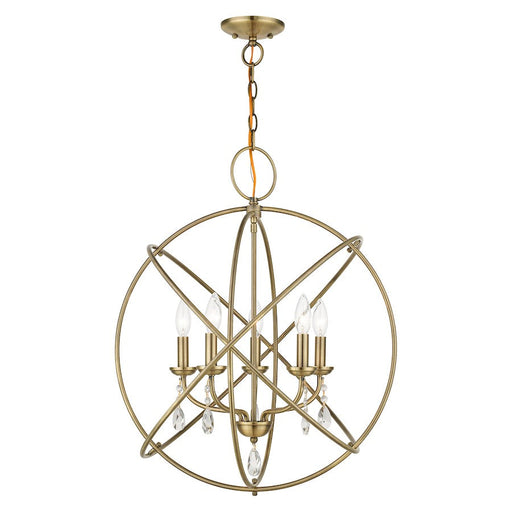 Livex Aria 5 Light Chandelier, Antique Brass - 40905-01