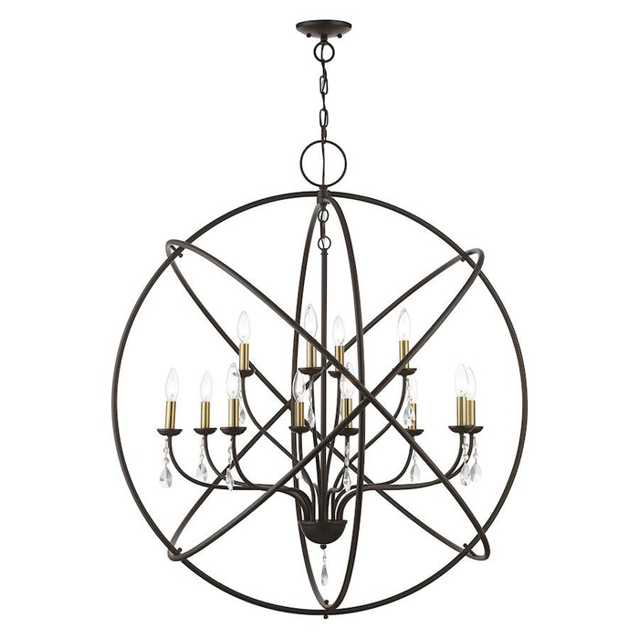 Livex Aria 12 Light Grande Foyer Chandelier, BZ/BS/Crystals - 40909-07