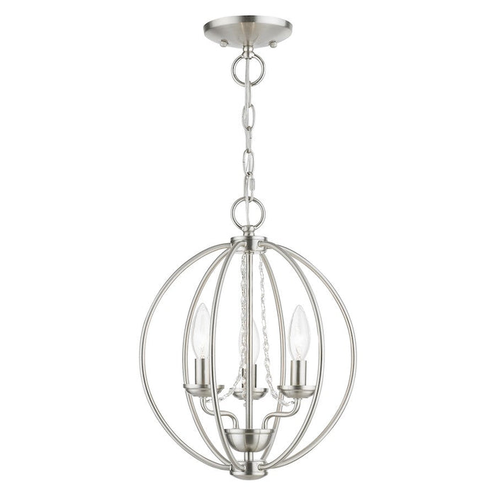 Livex Arabella 3 Light Globe Mini Chandelier/Semi-Flush, Nickel/Clear - 40913-91