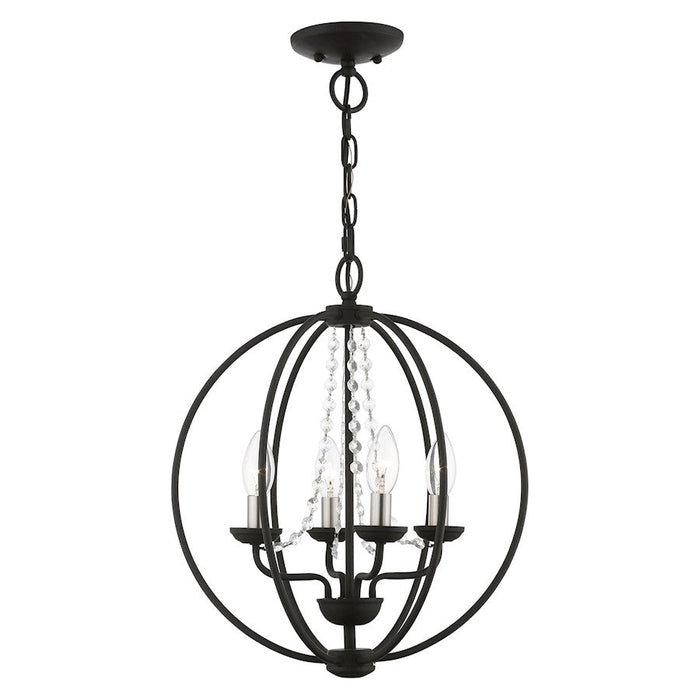 Livex Arabella 4 Light Globe Chandelier/Semi-Flush, BK/NK/Crystals - 40914-04