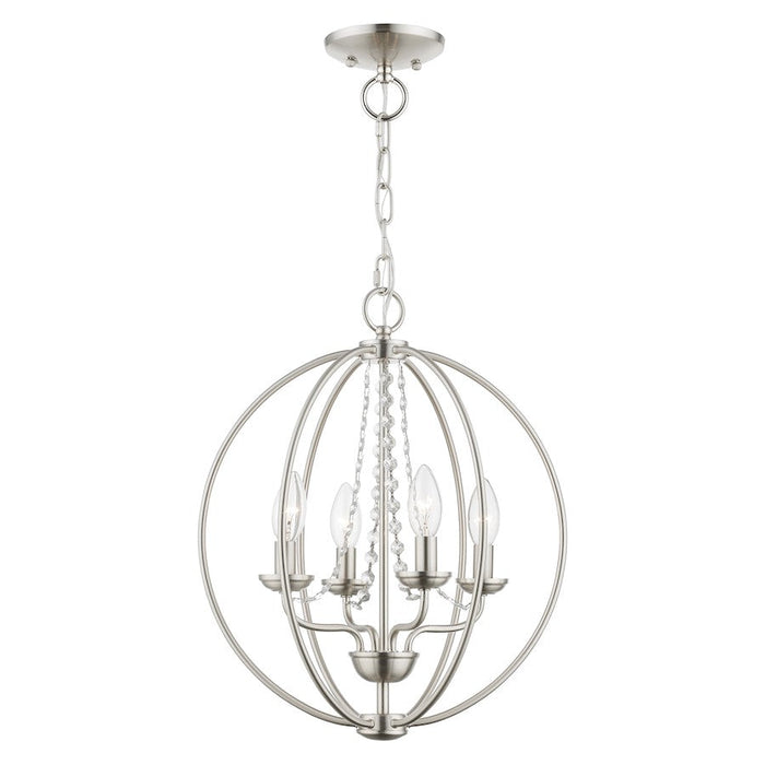 Livex Arabella 4 Light Globe Chandelier/Semi-Flush, NK/Crystals - 40914-91