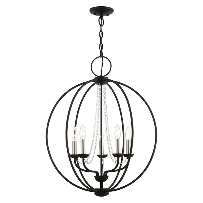 Livex Arabella 5 Light Globe Chandelier, Black/Nickel/Clear Crystals - 40915-04