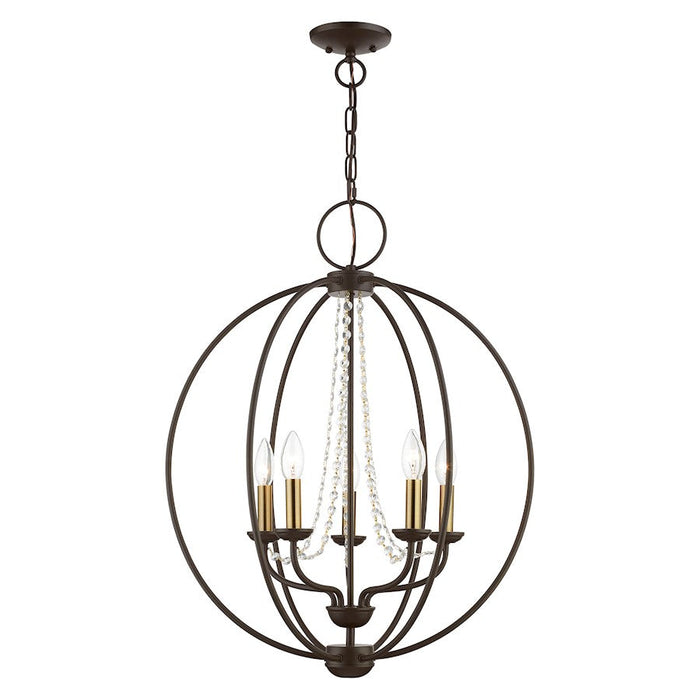 Livex Arabella 5 Light Globe Chandelier, Bronze/Brass/Clear Crystals - 40915-07