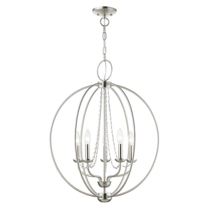 Livex Arabella 5 Light Globe Chandelier, Brushed NK/Crystals - 40915-91