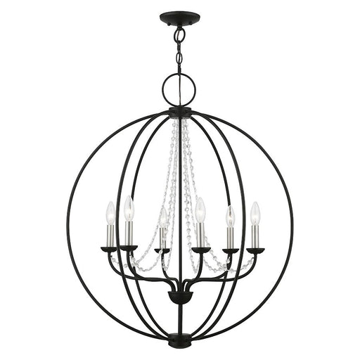 Livex Arabella 6 Light Globe Pendant Chandelier, Black/Nickel/Clear - 40916-04