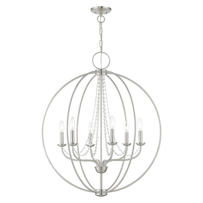 Livex Arabella 6 Light Globe Pendant Chandelier, NK/Crystals - 40916-91