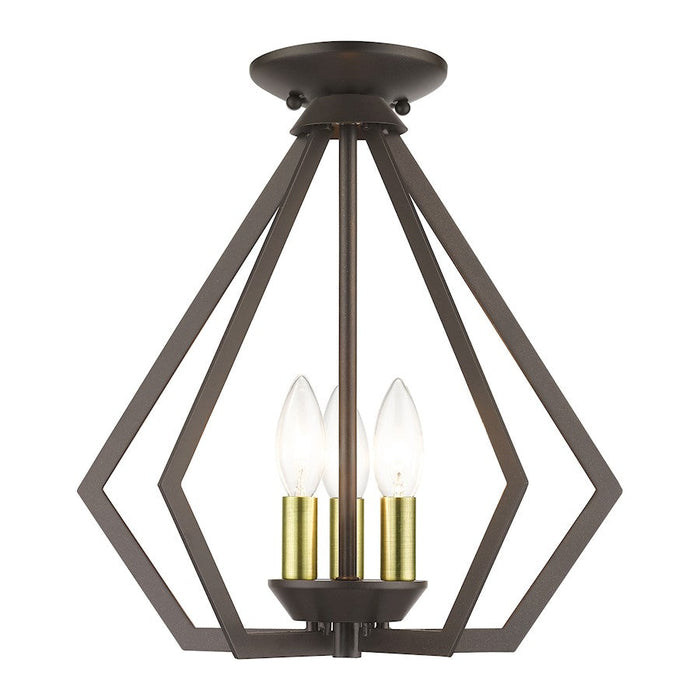 Livex Prism 3 Light Semi-Flush/Small Pendant, English Bronze/Brass