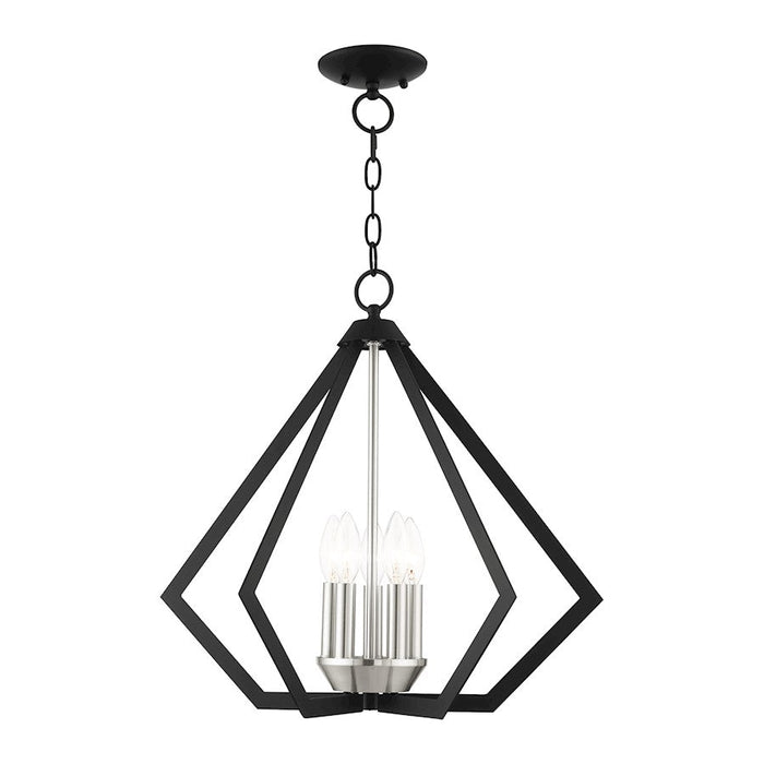 Livex Prism 5 Light Chandelier, Black with Brushed Nickel Cluster - 40925-04