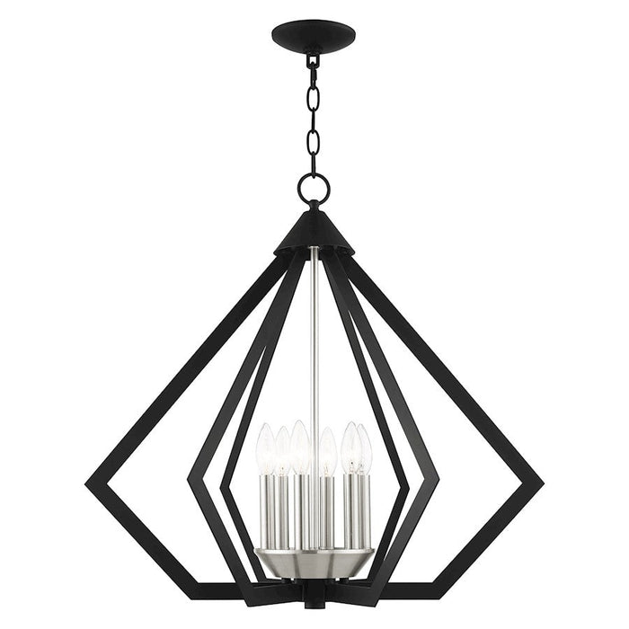 Livex Prism 6 Light Chandelier, Black with Brushed Nickel Cluster - 40926-04