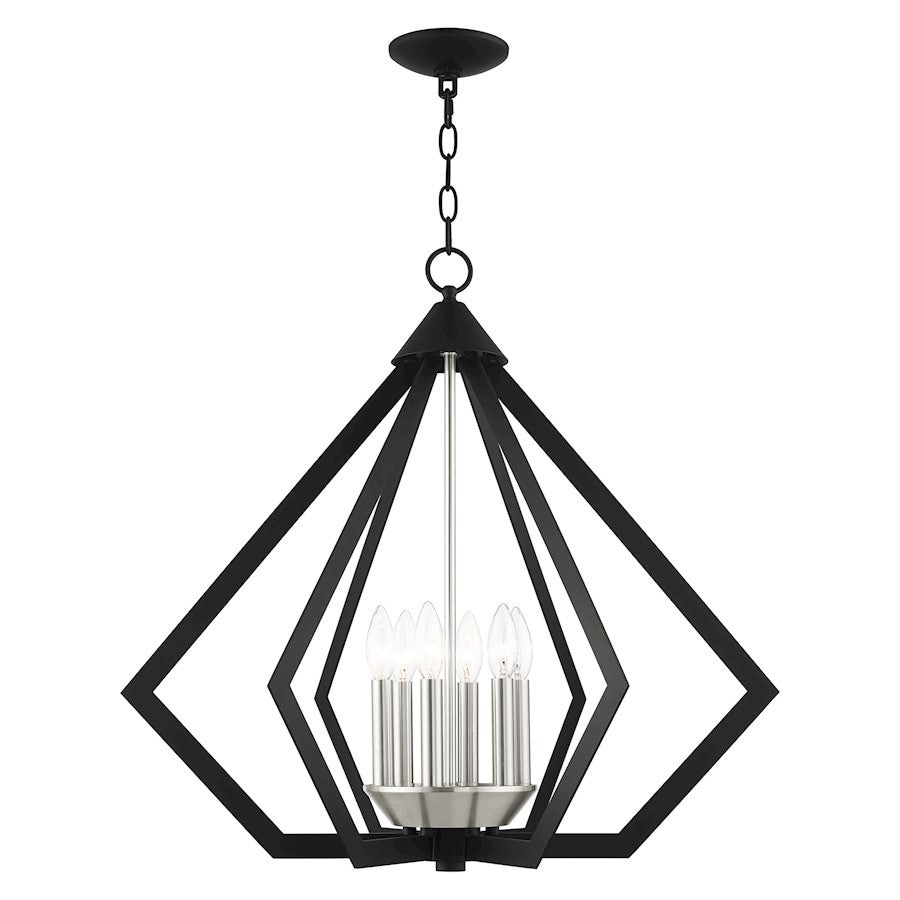 Livex Prism 6 Light Chandelier, Black with Brushed Nickel Cluster - 40926-04