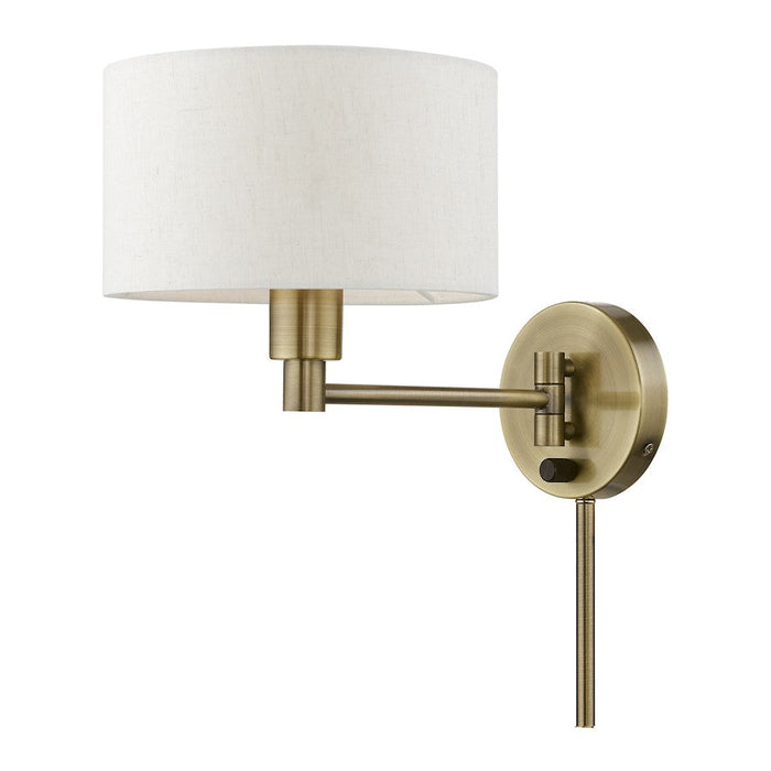 Livex Swing Arm Wall Lamps 1 Light Swing Arm Wall Lamp, Brass/Oatmeal - 40940-01