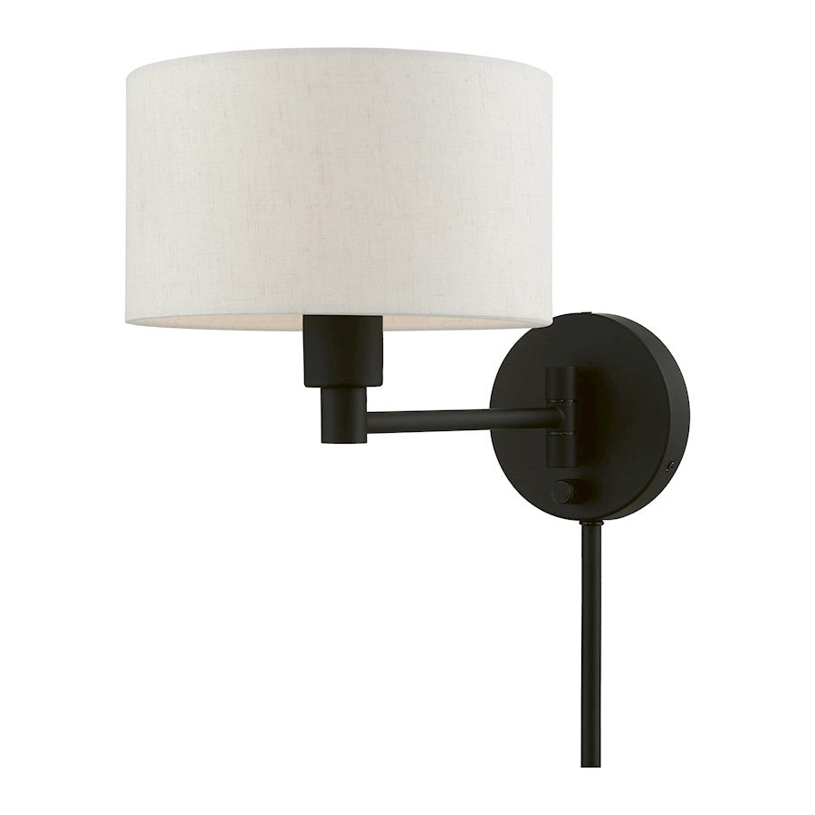 Livex Swing Arm Wall Lamps 1 Light Swing Arm Wall Lamp, Black/Oatmeal - 40940-04