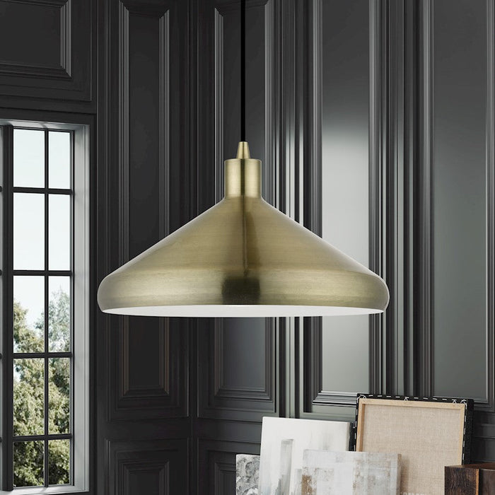 Livex Geneva 1 Light Pendant, Brass/Brass Metal/White Inside