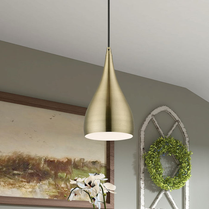 Livex Amador 1 Light Pendant, Brass/Brass/White Inside