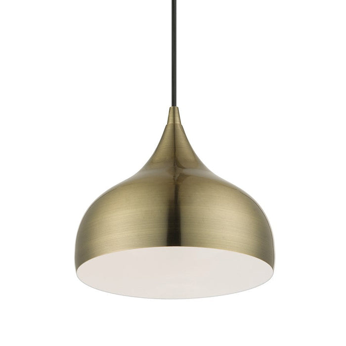 Livex Amador 1 Light Pendant, Brass/Brass/White Inside