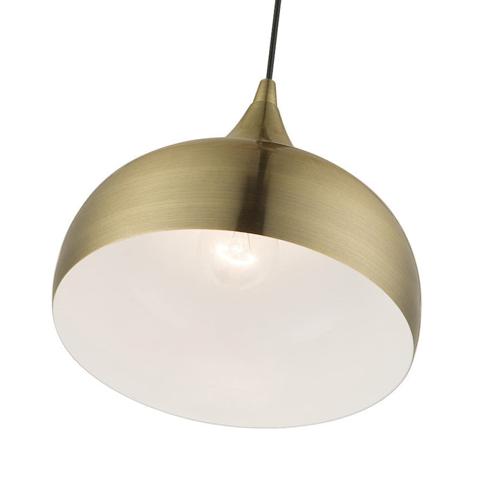 Livex Amador 1 Light Pendant, Brass/Brass/White Inside