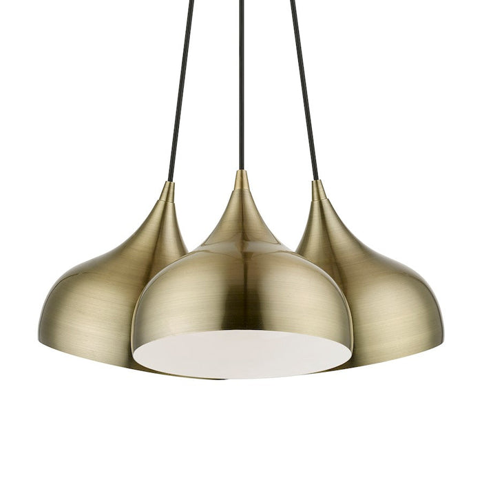 Livex Amador 3 Light Cluster Pendant, Brass/Brass/White Inside