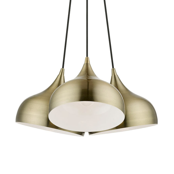 Livex Amador 3 Light Cluster Pendant, Brass/Brass/White Inside