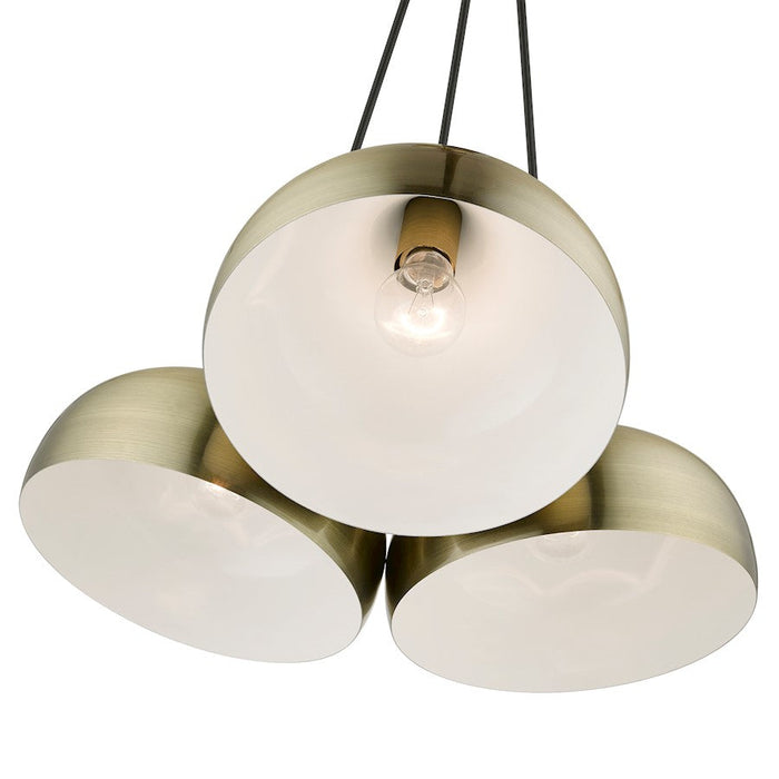 Livex Amador 3 Light Cluster Pendant, Brass/Brass/White Inside