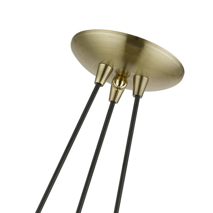 Livex Amador 3 Light Cluster Pendant, Brass/Brass/White Inside