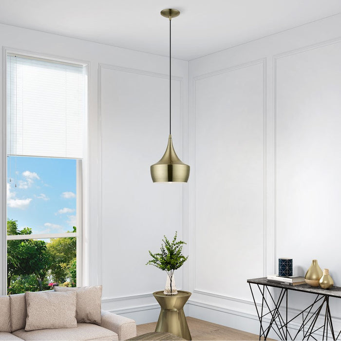 Livex Waldorf 1 Light Pendant, Brass/White Inside