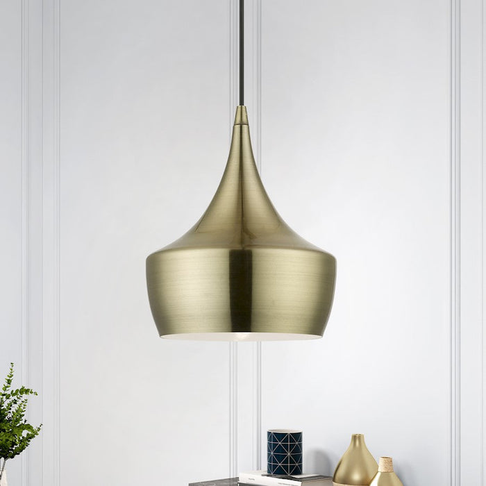 Livex Waldorf 1 Light Pendant, Brass/White Inside