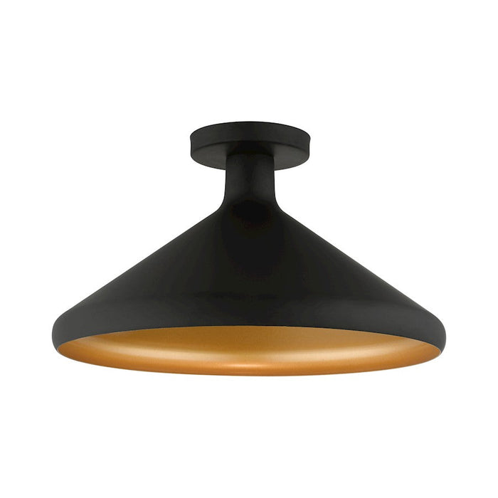 Livex Geneva 1 Light Semi-Flush Mount, Black/Black Metal/Gold Inside - 41020-04