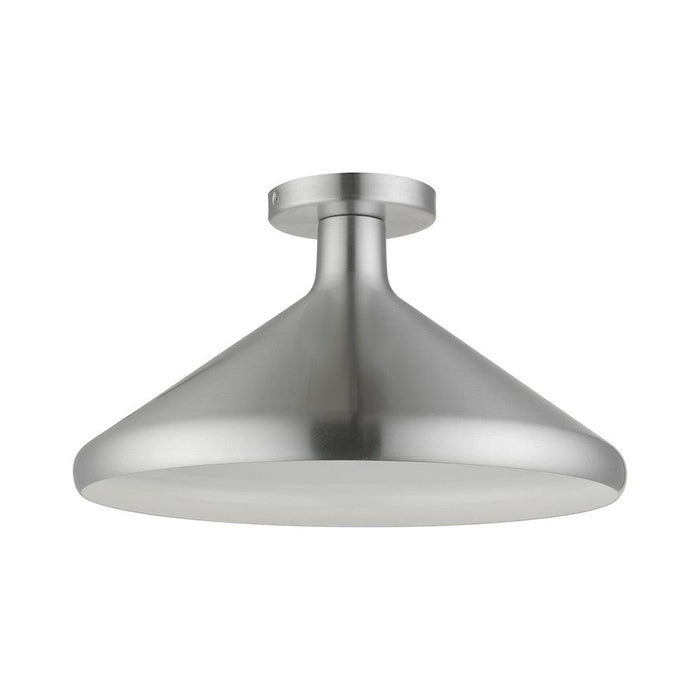 Livex Geneva 1 Light Semi-Flush Mount, Aluminum/Aluminum/White Inside - 41020-66