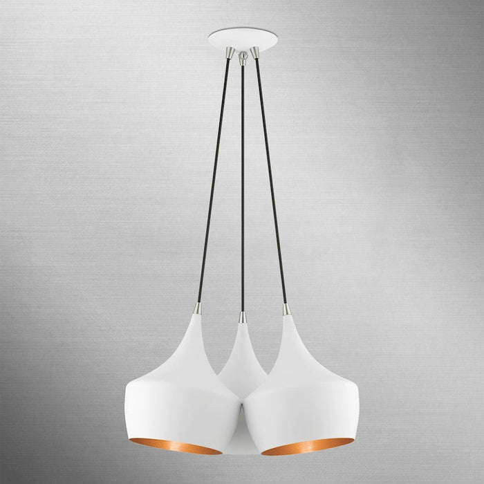 Livex Waldorf 3 Light Cluster Pendant, White/White Metal/Gold Inside - 41083-03