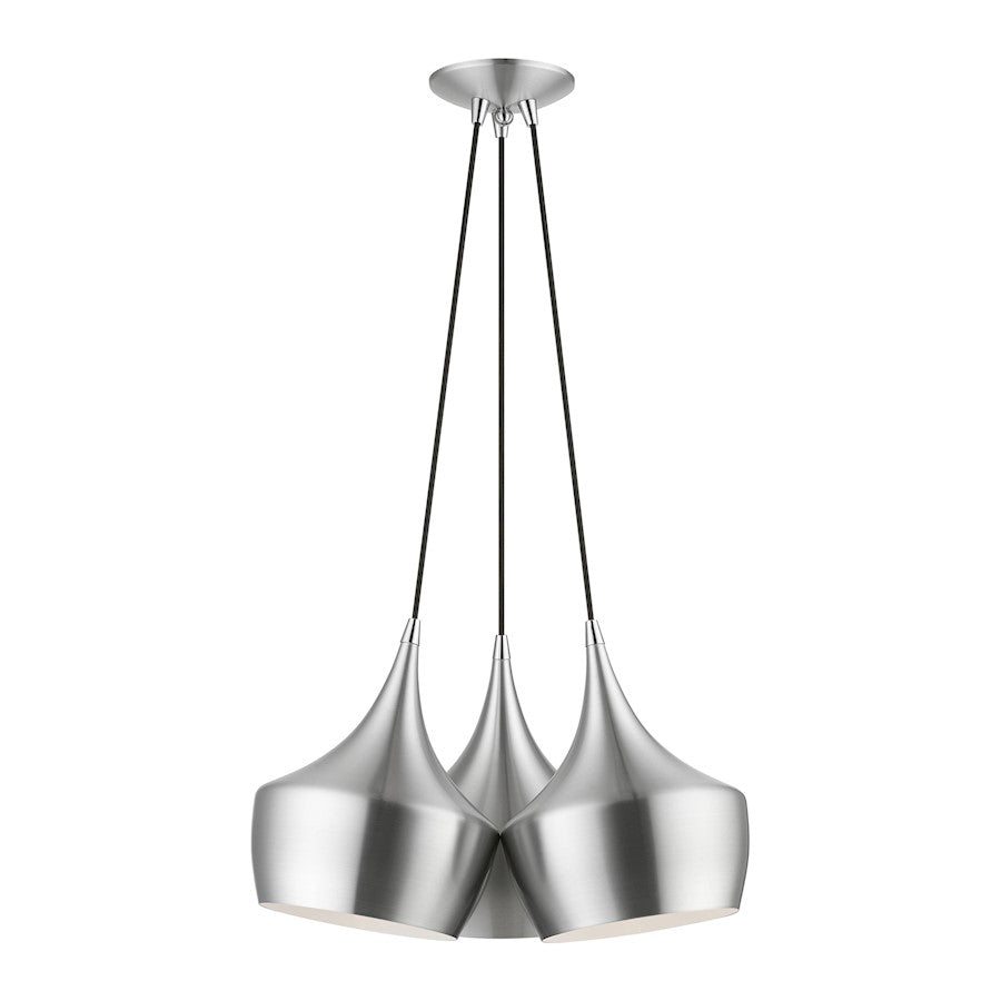 Livex Waldorf 3 Light Cluster Pendant, Aluminum/Shiny White Inside - 41083-66