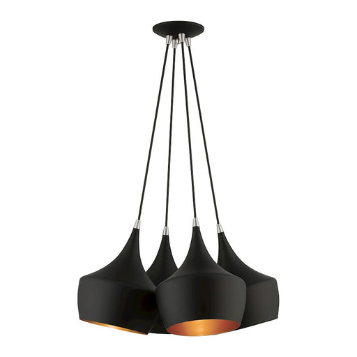 Livex Waldorf 4 Light Cluster Pendant, Black/Black Metal/Gold Inside - 41084-04