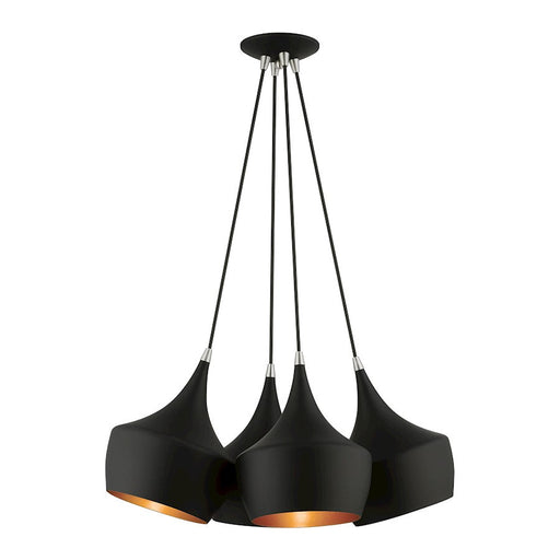 Livex Waldorf 4 Light Cluster Pendant, Black/Black Metal/Gold Inside