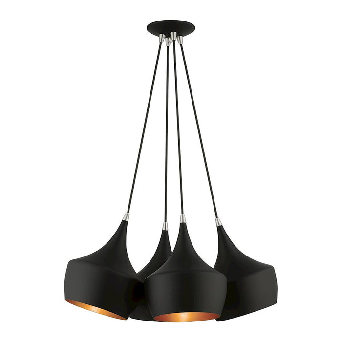 Livex Waldorf 4 Light Cluster Pendant, Black/Black Metal/Gold Inside