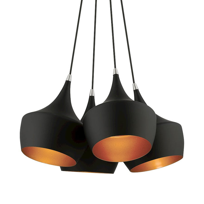 Livex Waldorf 4 Light Cluster Pendant, Black/Black Metal/Gold Inside