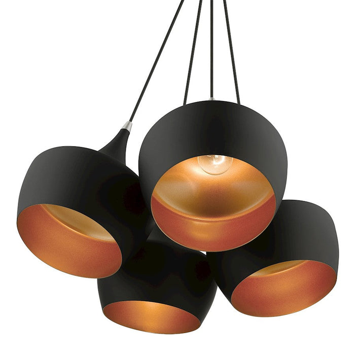 Livex Waldorf 4 Light Cluster Pendant, Black/Black Metal/Gold Inside