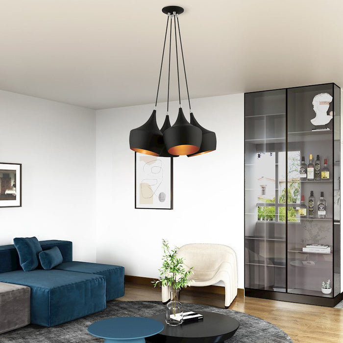 Livex Waldorf 4 Light Cluster Pendant, Black/Black Metal/Gold Inside