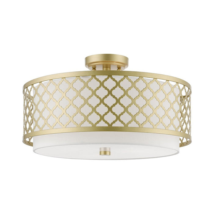 Livex Arabesque 3 Light Large Semi-Flush, Gold/Off-white/White Fabric - 41109-33