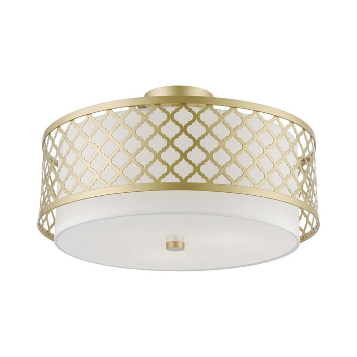 Livex Arabesque Semi-Flush, Gold/Off-White/White Fabric