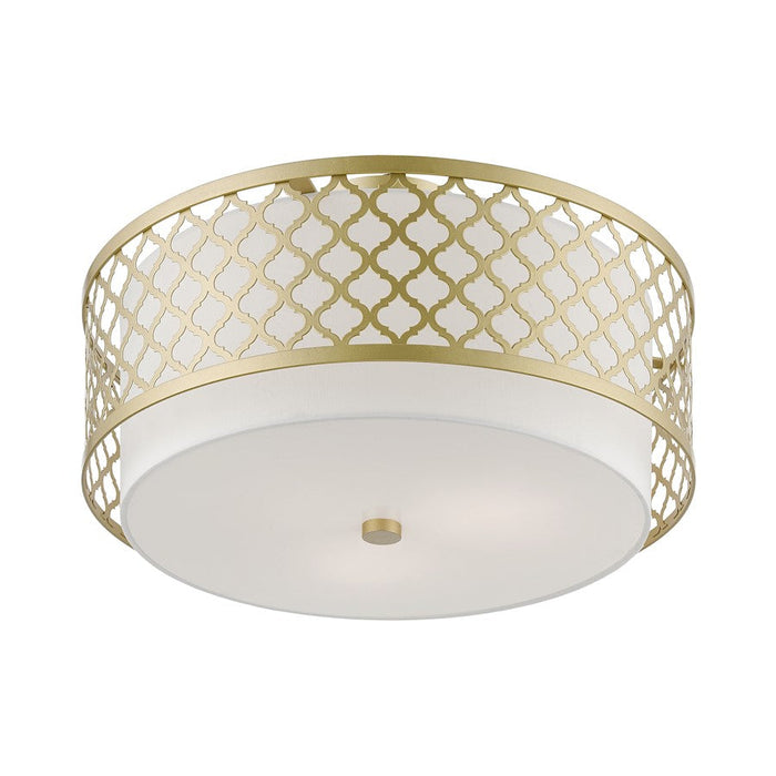 Livex Arabesque Semi-Flush, Gold/Off-White/White Fabric