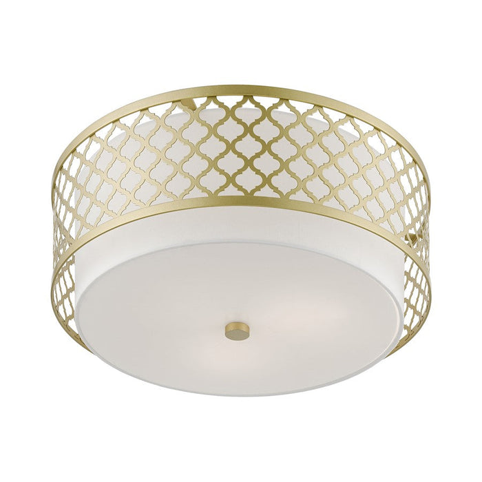 Livex Arabesque Semi-Flush, Gold/Off-White/White Fabric