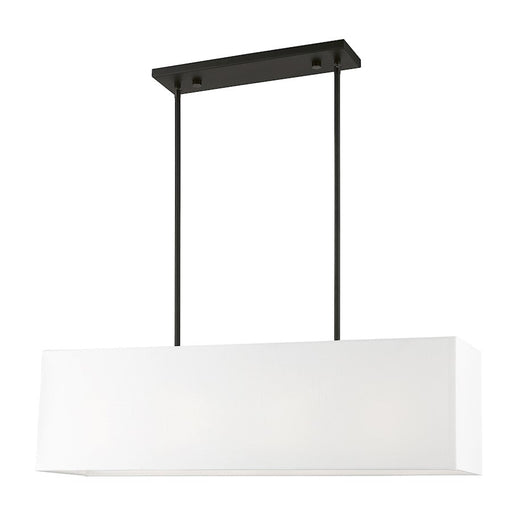 Livex Summit 4 Light Linear Chandelier, Black/Off-white/White Fabric - 41155-04