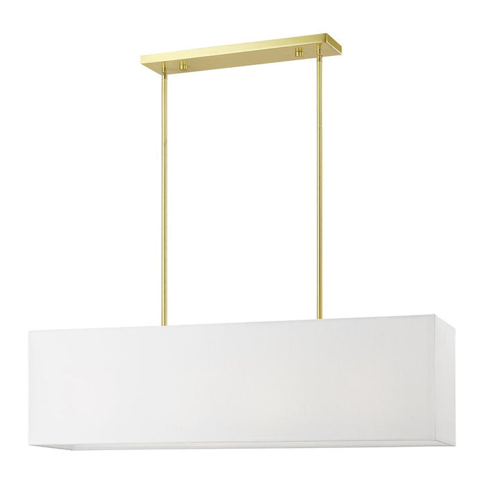 Livex Summit 4 Light Linear Chandelier, Brass/Off-white/White Fabric - 41155-12