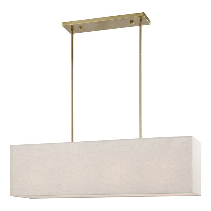 Livex Summit 4 Light Linear Chandelier, Brass/Oatmeal/White Fabric - 41156-01