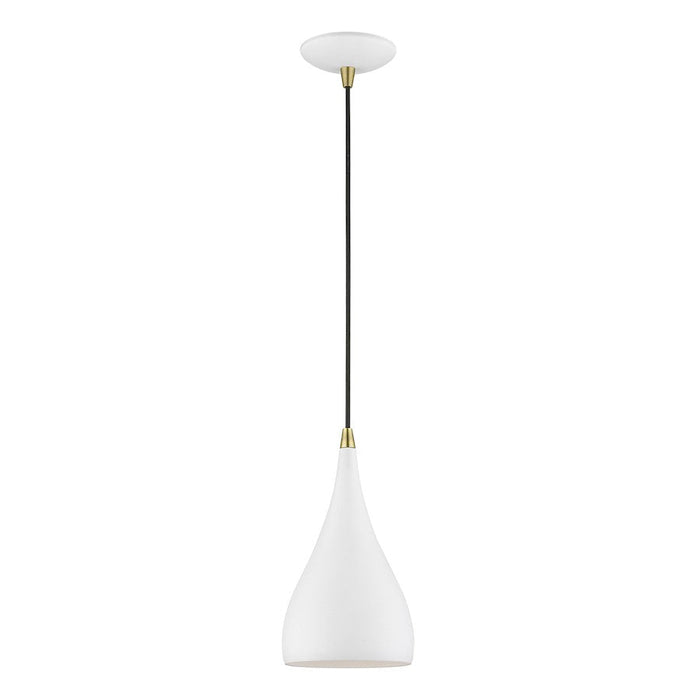 Livex Amador 1 Light Mini Pendant, White/Brass/White - 41171-13